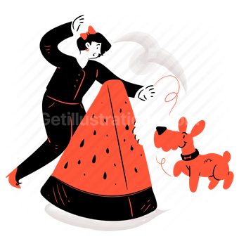 fruit, watermelon, woman, dog, organic, healthy